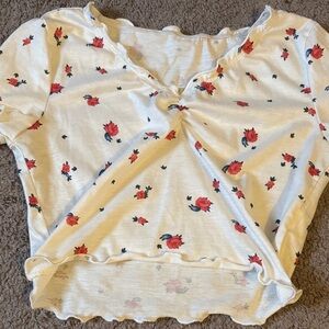 SHEIN White Crop Top with Red Floral Print